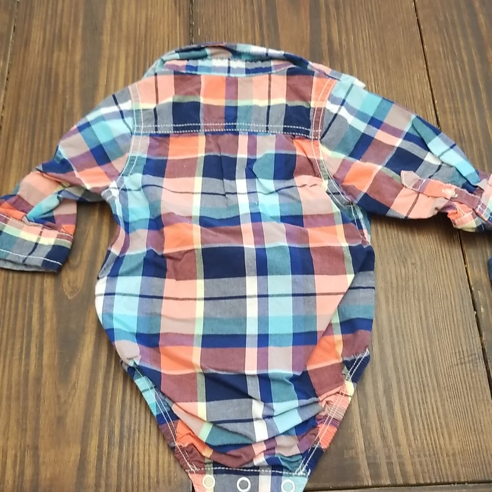Oshkosh Buttondown Collared Plaid Bodysuits 9m